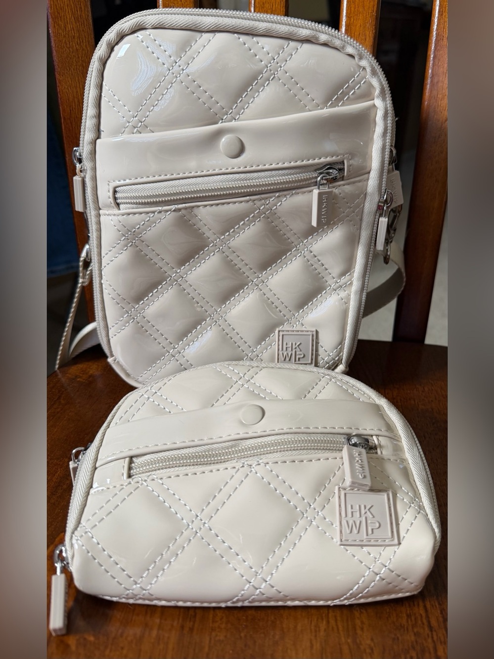 IHKWIP Ivory Patent Quilted Crossbody Bag & Matching Wallet Set